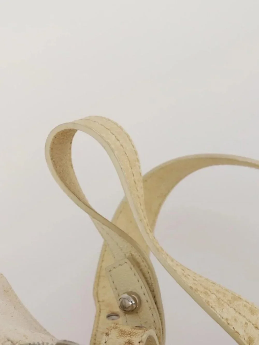 CHANEL Paris Biarritz GM Hand Bag Canvas White Silver CC Auth 185503